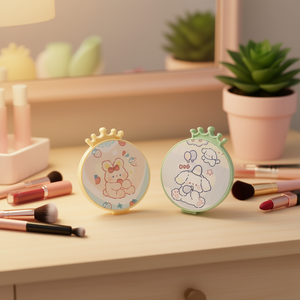 Zaa Compact <b>Mirror</b> With Cute Animal Design, Round Foldable Double-Sided <b>Pocket</b> Makeup <b>Mirror</b>, 7.5x9 Cm, Plastic Frame, Assorted - Product Image 2