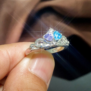 Bague en moissanite en forme de cœur H088, en argent 925, sertie de pavés, alliance de fiançailles pour femme - Product Image 1