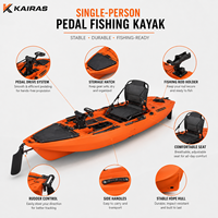 Kayak de pêche à pédales pour une personne, kayak HDPE à assise surélevée avec système de gouvernail, siège réglable pour la pêche en plein air