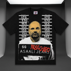 Camiseta Negra para Hombre JEANS con Estampado de Mugshot, Manga Corta, Cuello Redondo, Estilo Urbano, Corte Holgado, Algodón Jersey 180g Antiencogimiento - Product Image 3