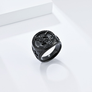 Saint Michael Archangel <b>Titanium</b> Steel <b>Ring</b> For Men Cross Design Punk Hip Hop Style Jewelry Gift - Product Image 4