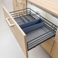 Organisateur de tiroir coulissant intelligent en fil métallique, panier de rangement pour vaisselle, assiettes et bols pour armoire de cuisine