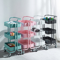Chariot de salon à étagères domestiques Chariot de rangement à panier à 3 niveaux pour cuisine polyvalente avec roues auxiliaires pour salon de beauté