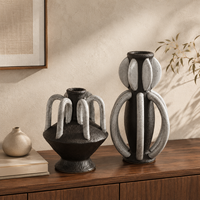 Vase décoratif en céramique noire, vase sculptural abstrait en forme de boucle pour la décoration intérieure d'hôtel, de villa ou de salon