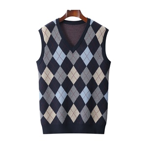 Casual Custom <strong>Argyll</strong> Men's Knitted <strong>Sweater</strong> <strong>Vest</strong> Wool Dark Blue Sleeveless Jacquard Knitted <strong>Sweater</strong> <strong>Vest</strong> for Men - Product Image 5