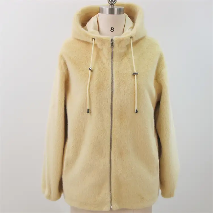 High-End Warm Yellow Solid Color Series Casual Slim Fit Winter Faux Fur Coats Women