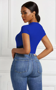 Combinaison moulante sportive pour femme à col en V et manches courtes en nylon, anti-rides et séchage rapide, sensation seconde peau - Product Image 5