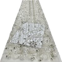 Nouveau Tissu en Dentelle Non Tissé Écologique de Luxe Brodé de Perles Thermocollées et de Paillettes pour Robe de Mariée