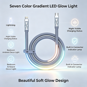 Câble de charge en silicone Type C vers Lightning 27W PD avec LED lumineuse colorée, connecteur en alliage de zinc, synchronisation rapide des données 3A pour <span class=keywords><strong>iPhone</strong></span> 6 à 14 et iPad - Product Image 4