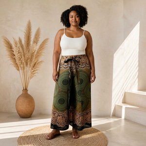 IYARA Bohemian Printed Rayon Chiffon <b>Harem</b> Pants High Waist Full Length Elastic Regular Fit Breathable Summer Women's Pants - Product Image 1