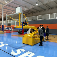Support de basket-ball mobile électrique réglable robuste en métal avec panneau arrière en verre trempé et cadre en acier pour intérieur/extérieur