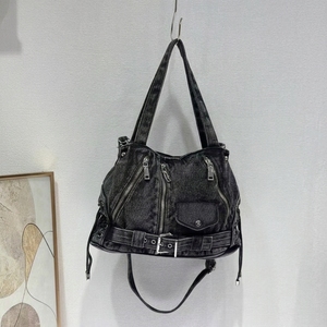 Yıkanmış Kot Punk Tote Çanta, Bağcıklı Kemer Dekorlu Çapraz Askılı El Çantası, Y2K Büyük Kapasiteli Bayan Seyahat Çantası OEM ODM - Product Image 4