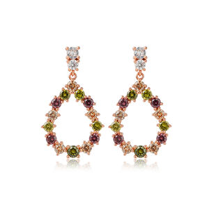 Pendientes Largos de Plata de Ley con Baño de Oro Rosa para Mujer, con Circonitas Cúbicas Brillantes en Forma de Estrella, Ideales para Bodas y Fiestas - Product Image 3