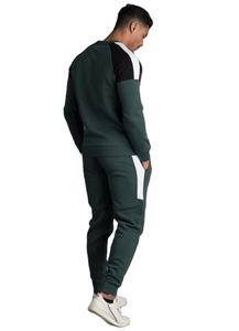 SKYFA sports-chándal de cuello redondo para hombre, chándal con paneles de contraste blancos y negros, color verde oscuro - Product Image 3
