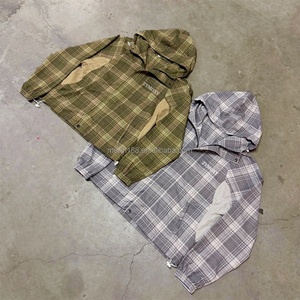 Vestes imperméables surdimensionnées pour hommes de qualité supérieure, design personnalisé en patchwork à carreaux, coupe-vent d'extérieur, vestes en nylon à capuche - Product Image 1