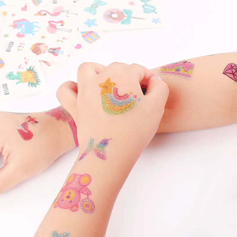 Farfalla Cartoon adesivi tatuaggio non tox oro bambini corpo tatuaggio temporaneo foglio decorazione festa adesivi metallici oro