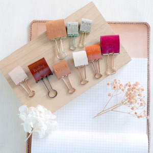 Clips de cuero para oficina, clips para recibos estilo Instagram, marcapáginas minimalistas estilo coreano, logotipo personalizable - Product Image 4
