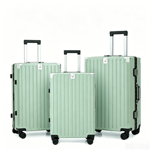 Ensemble de bagages tendance vert menthe en aluminium à 4 roues, 3 pièces avec crochet, valises rigides, sacs de voyage à roulettes, vente en gros, légers - Product Image 1