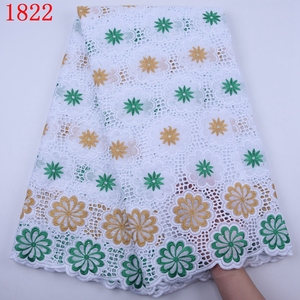 Vendita calda africano svizzero tessuto di pizzo di cotone con pietre per il partito di alta qualità a secco Voile pizzo di cotone per 1822 del vestito - Product Image 6