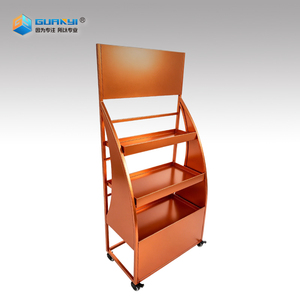 Étagère de présentation inclinée <span class=keywords><strong>orange</strong></span> personnalisée à 4 niveaux avec roulettes pour marché aux fruits - Product Image 1
