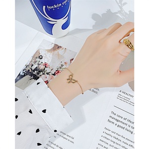 Popular Stainless Steel Chain <b>Bracelet</b> Gold Plated <b>Beaded</b> Chain <b>Bracelet</b> butterfly Knot Charm <b>Bracelet</b> for Women - Product Image 3