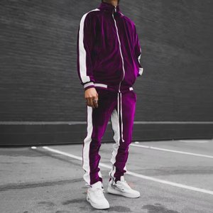 Tuta Sportiva OEM da Uomo Primavera Autunno in <span class=keywords><strong>Velluto</strong></span> Spesso con <span class=keywords><strong>Felpa</strong></span> con Cappuccio e Pantaloni Stampati Abbigliamento Sportivo Autunnale - Product Image 2