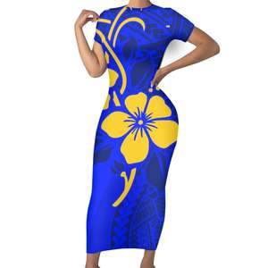 Abito Aderente con <span class=keywords><strong>Tatuaggio</strong></span> Tribale delle Isole del Pacifico, Personalizzabile in Verde Acqua e Nero, Vestito Lungo a Maniche Corte - Product Image 2