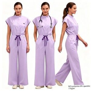 Tuta da Infermiera con Zip e Maniche Lunghe, Rosso Vino, con Coulisse, Uniforme Medica, 42388 Tuta da Lavoro - Product Image 1