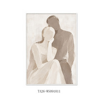 Peinture romantique de couple enlacé, beige neutre, style Art déco, cadre métallique, grande toile décorative pour la maison, chambre à coucher, mur