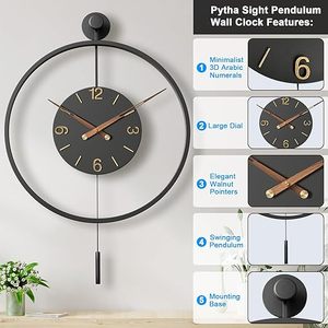 Horloges murales pendule surdimensionnées modernes décoratives en métal minimaliste avec chiffres arabes 3D pour salon - Product Image 2