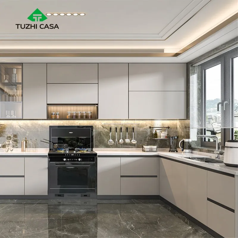 TUZHI CASA nouveau bois moderne modulaire rta tirer vers le bas meubles de cuisine armoires de cuisine