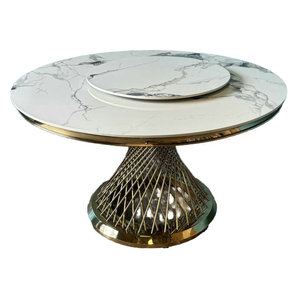 Mesa de comedor redonda moderna con marco de acero inoxidable dorado y tapa de piedra sinterizada combinada con muebles para el hogar <span class=keywords><strong>Lazy</strong></span> <span class=keywords><strong>Susan</strong></span> - Product Image 5