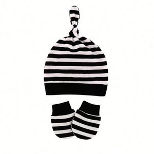 Bonnet Turban Noué et Mitaines Rayées 100% Coton pour Nouveau-né, Bébé, Tout-petit Garçons et Filles – Cadeau Promotionnel - Product Image 3