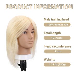 Tête de mannequin en cheveux humains blonds pour hommes de 6 à 8 pouces, design réaliste pour la formation des étudiants en cosmétologie en coupe et coiffage à chaud - Product Image 5