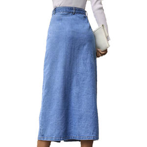 Faldas de mezclilla con autocinturón para mujer, falda larga de talla grande con botones, de cintura alta, por debajo de la rodilla - Product Image 2