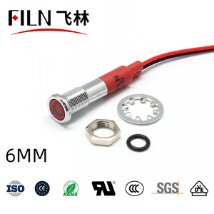 FILN-luz indicadora de tablero de distribución IP67 de cabeza plana, 6mm, resistente al agua, 220V, 24V, 12V, lámpara piloto de metal con cable líder, gran oferta - Product Image 4
