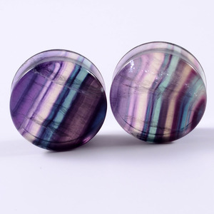 Dụng cụ mở lỗ tai bằng đá Fluorite cầu vồng, dạng khuyên, dụng cụ giãn lỗ tai, khuyên tai, đồ trang sức body, quà cưới, unisex - Product Image 3