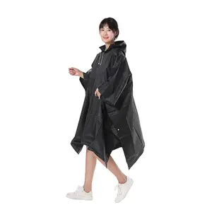 Custom Logo Waterproof EVA Raincoat Black Rain Poncho For Promotion Gift