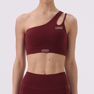 Sujetador deportivo sexy sin costuras de un solo hombro, cepillado, ajustado, acolchado, para gimnasio, fitness, yoga, top sin mangas <span class=keywords><strong>con</strong></span> LOGO - Product Image 2