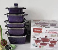 Ensemble de casseroles carrées en aluminium forgé 19 pièces, revêtement antiadhésif en granit, casseroles de 20 à 32 cm, collection d'ustensiles de cuisine