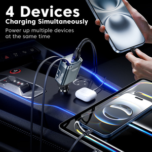 Toocki 105W Nhanh Chóng Sạc Xe Hơi Adapter Với Có Thể Thu Vào Cable & LED Hiển Thị 4 Cổng Pd Cho Điện Thoại Đa-Thiết Bị Sạc Xe Hơi - Product Image 5