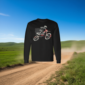 Camiseta de manga larga Dirt Bike Retro American Flag Motocross Enduro - Product Image 3