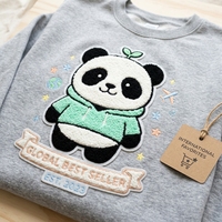 EYD Patchs en chenille personnalisés avec logo, motifs panda mignons, broderie pour serviettes, autocollants thermocollants pour vêtements, meilleure vente, impression par transfert thermique