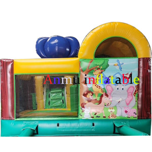 Château gonflable sur le thème de la jungle, idéal pour les fêtes ; comprend un château gonflable, une aire de jeux gonflable et un toboggan amusant. - Product Image 4