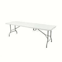 Table pliante en plastique HDPE blanc léger de 6 pieds avec cadre métallique pour hôtel et restaurant, repas en plein air, fêtes et utilisation en jardin