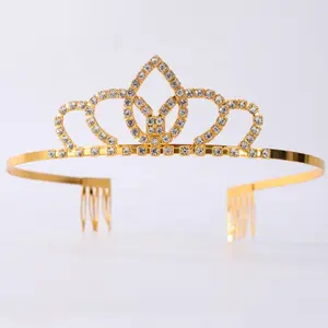 Tiaras de cabelo, tiara com strass e ouro para meninas, coroa de tiara
