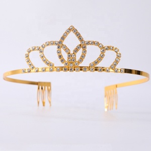 Diademas <span class=keywords><strong>de</strong></span> diamantes <span class=keywords><strong>de</strong></span> imitación para niña, tiara para el <span class=keywords><strong>pelo</strong></span> barata y sencilla, tiara elástica dorada - Product Image 1