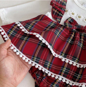 Conjunto de Dos Piezas de Vestido de Tirantes y Bolso de Punto para Niñas, Estilo Navideño a Cuadros, para Otoño e Invierno - Product Image 5