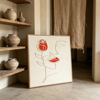 Art mural abstrait corde et tissu artisanal, motif lèvres rose, tableau décoratif minimaliste pour maison moderne