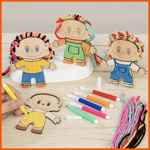 ชุดงานฝีมือตุ๊กตาไม้ DIY พร้อมไหมพรมทำผม ตัวตุ๊กตาไม้อัดยังไม่เสร็จสำหรับเด็ก ของเล่นวาดภาพไม้เสริมสร้างความคิดสร้างสรรค์ - Product Image 2